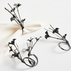 Pottery Barn Glitter Bat Handcrafted Napkin Rings - Set Of 4